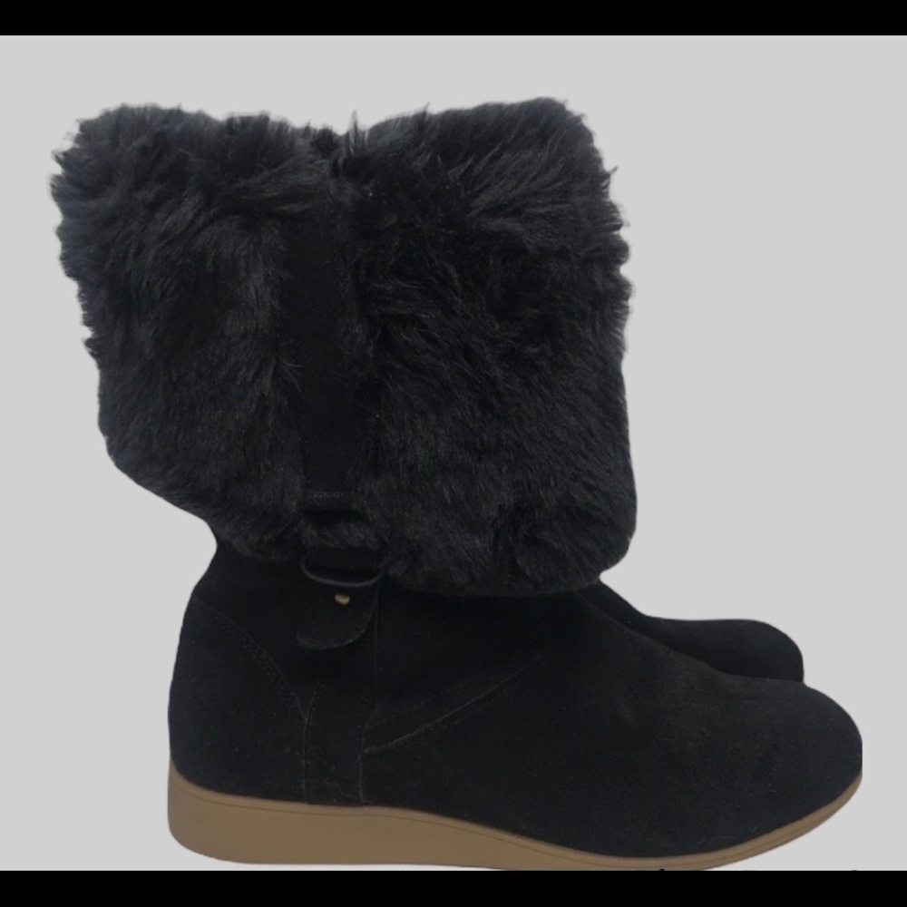 LANDS END Black Suede and Fur Mendota Winter Boots - Picture 4 of 6